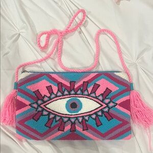 Pink & Turquoise Eye-Pattern Crossbody Bag